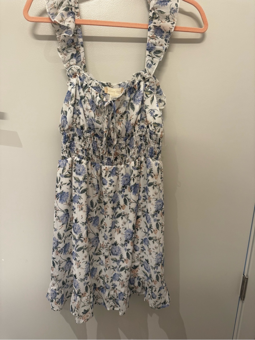 Altar'd State White Mini Dress with Blue Floral Print